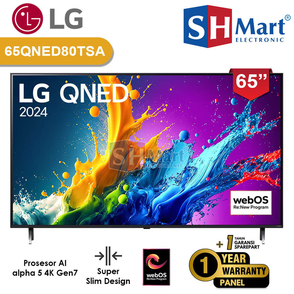 Lg Smart Tv 65 Inch 65QNED80TSA QNED Tv 4K UHDHDR10 65QNED / 65QNED80 Garansi Resmi