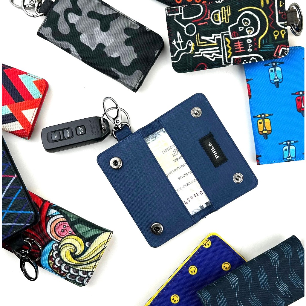 Dompet STNK mobil motor gantungan kunci keyless kain motif abstrak