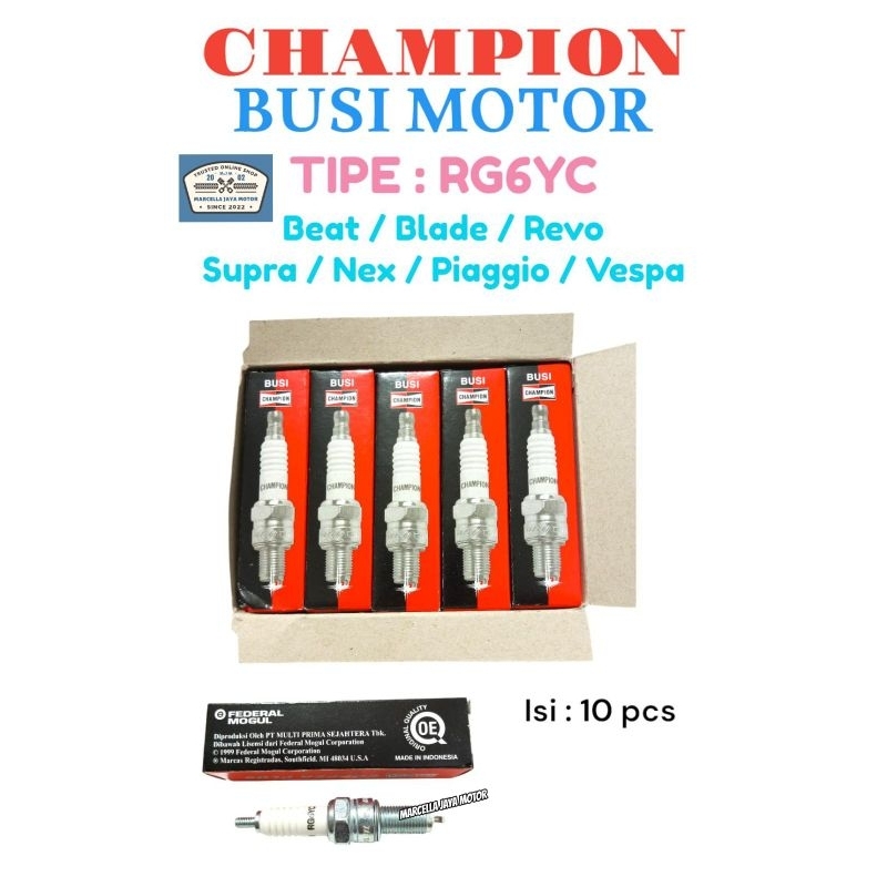 10 PCS BUSI CHAMPION RG6YC ORIGINAL BUSI MOTOR BEAT BLADE REVO SUPRA NEX PIAGGIO VESPA BUSI MOTOR MU