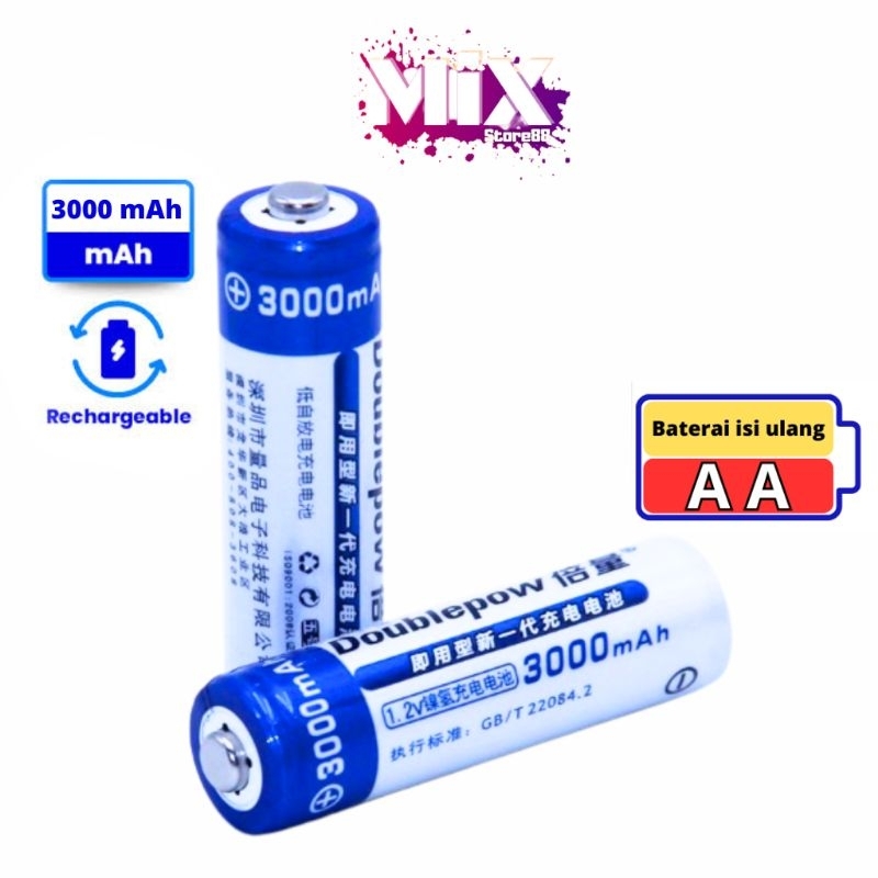 Baterai Cas AA 3000 mAh Baterai Charger AA 3000 mAh Doublepow Batu Baterry AA Recharge