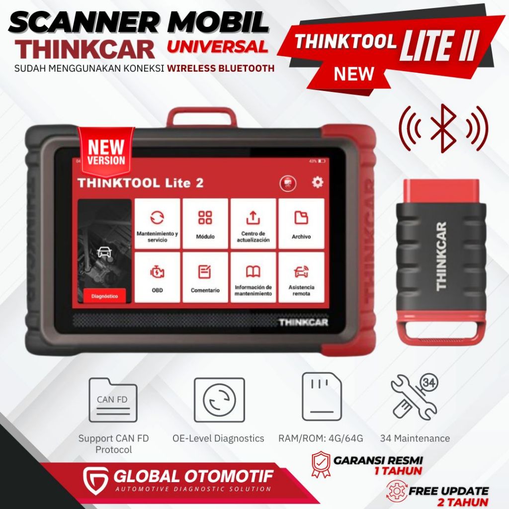 Scanner Mobil Universal New THINKCAR THINKTOOL LITE 2 Koneksi Wireless VCI Bluetooth  CAN FD DoIP