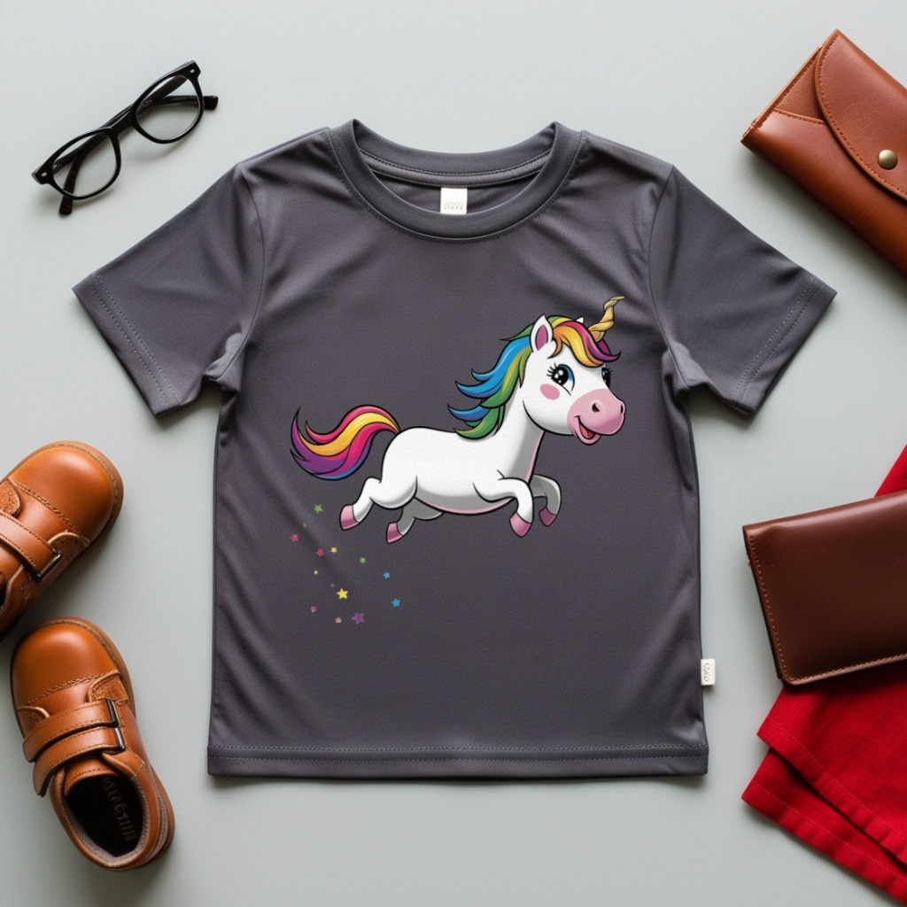 Baju Kaos Anak Perempuan Warna Abu Gambar Unicorn Kuda Poni 1-12 Tahun - Unicorn