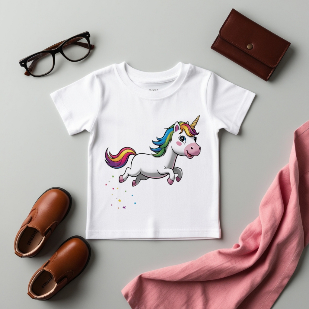 Baju Kaos Anak Perempuan Warna Putih Gambar Unicorn Kuda Poni 1-12 Tahun - Unicorn