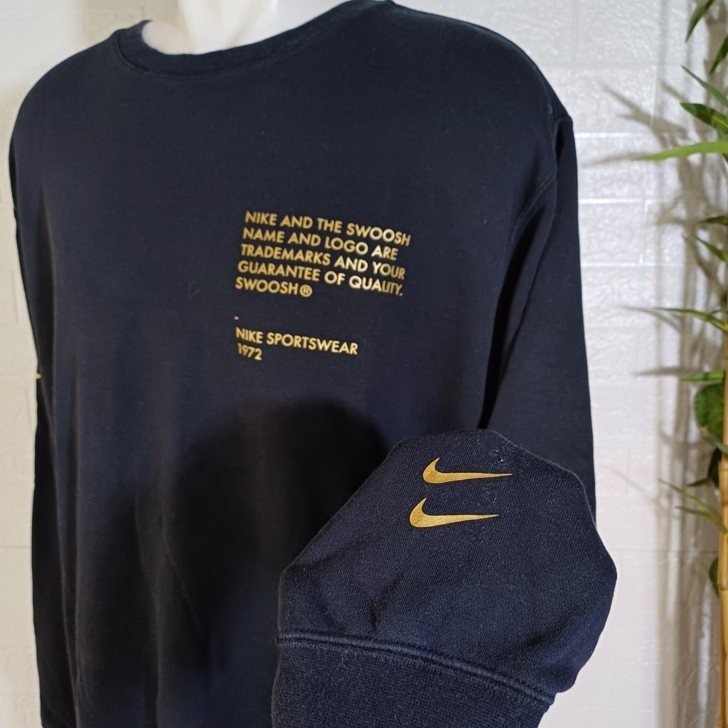 SWEATER CREWNECK NIKE SWOOSH ORIGINAL, SIZE XL (SECOND BRANDED) HITAM, CN0189