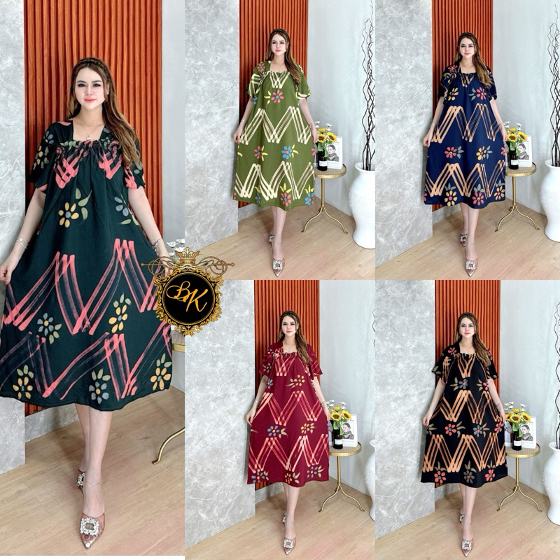 Daster Garis ld 130 | Dress Fuji Bunga Jumbo | Dress Fuji Rayon ld 130| Dress Jumbo Ld 130