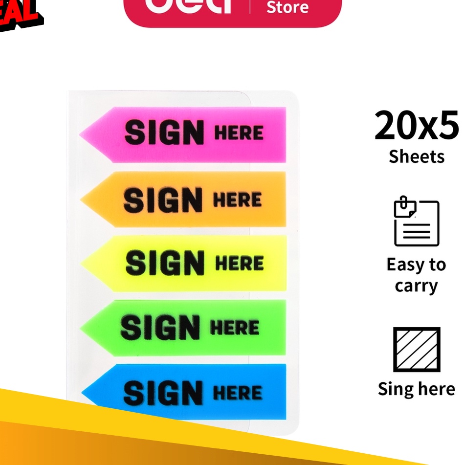 

LUAR BIASA Deli Index Tab Plastik Sign Here 4312mm 4425mm 2 sheets5 Warna EA111 EA1132