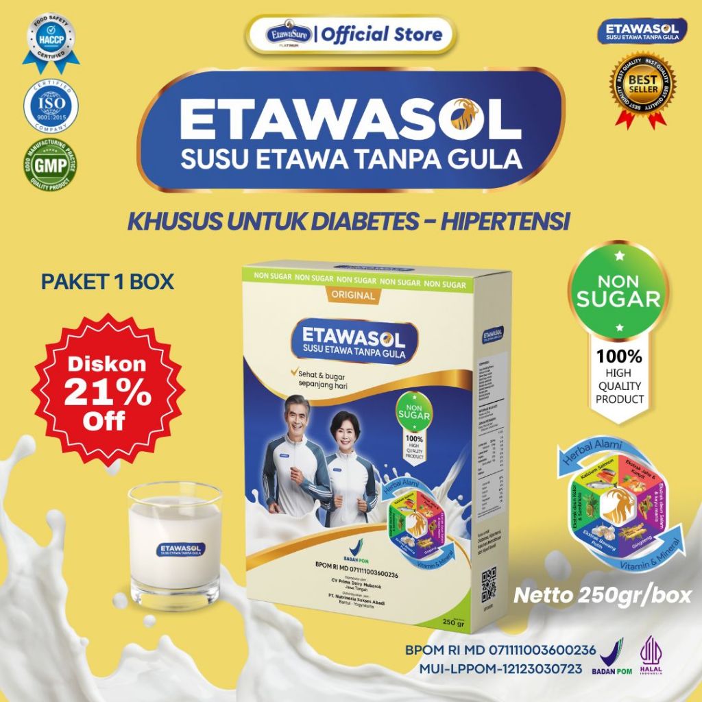 

Etawasol Susu Kambing BPOM Bebas Gula Untuk Diabetes, Hipertensi, Nyeri Sendi dan Pernafasan - 1 Box
