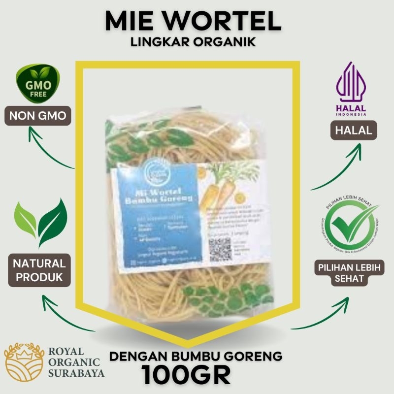 

Mie Wortel kemasan 100gr Lingkar Organik, dengan bumbu goreng,natural,alami