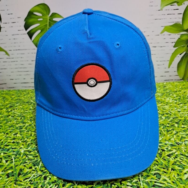 Topi Pokemon Hat Cap Blue One Size Adjustable Poke Ball Logo, Nintendo, Original.