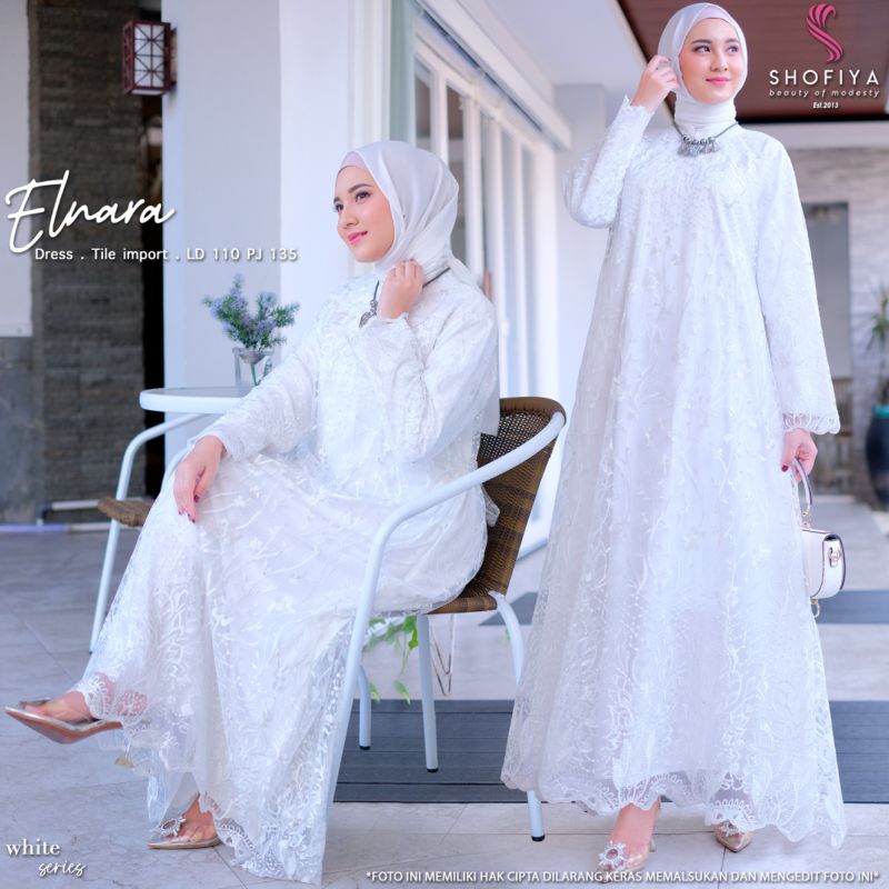 Elnara Brokat Putih, Anggita Brokat Dress Original by Shofiya / Gamis Brukat Premium / Baju Kondanga