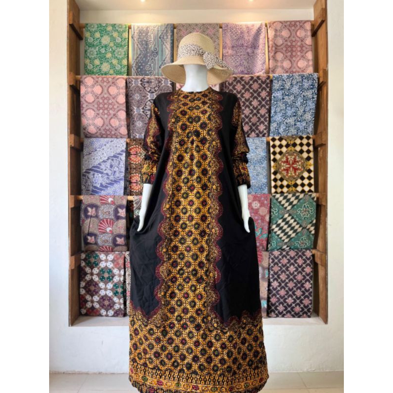 WULU BATIK Gamis GrajakColet Jumbo Busui Ld 110 Pb 140 Rayon Candi Mekar Premium Resleting Depan Sak