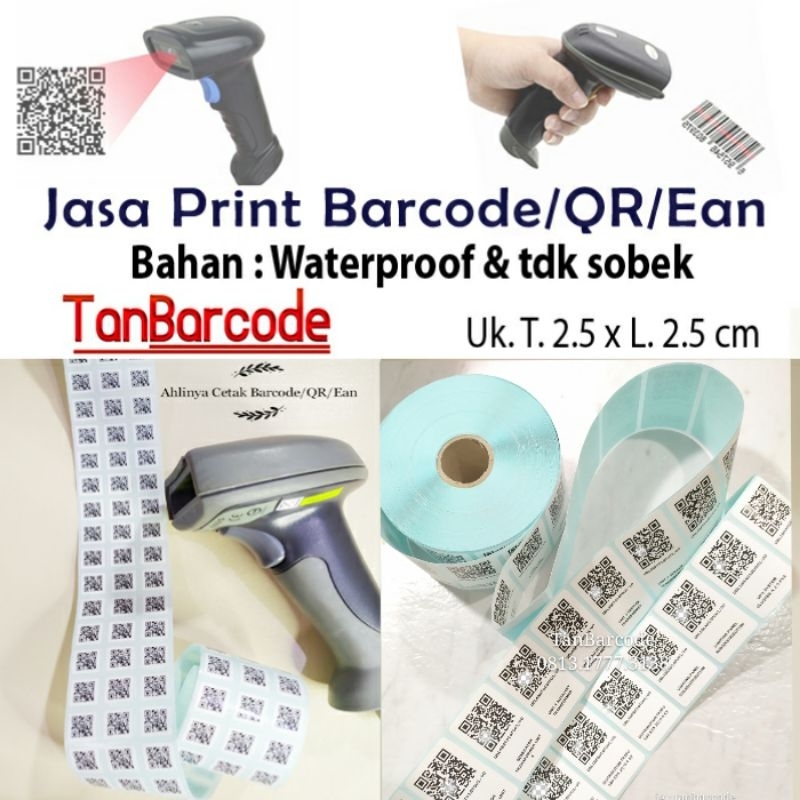 

sticker waterproof cetak barcode/qr/ean 1.3x1.3 1000 pc