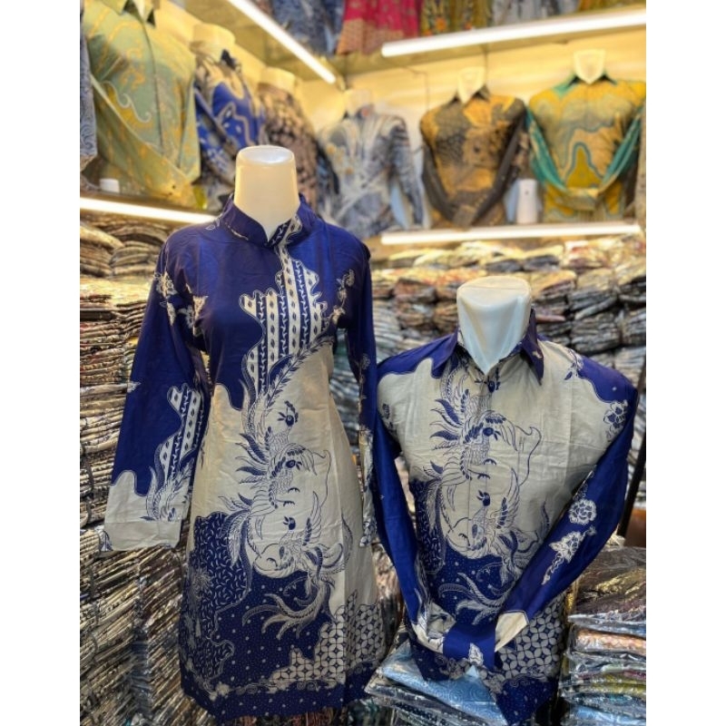 baju batik couple modern wanita tunik dan pria lengan panjang dan pendek motif terbaru