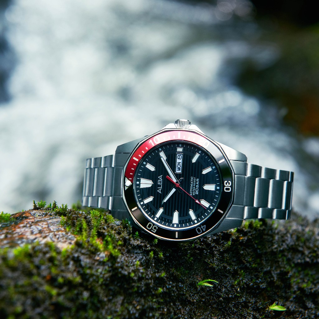 JAM ALBA AUTOMATIC AL4457X1 SILVER HITAM MERAH ORIGINAL