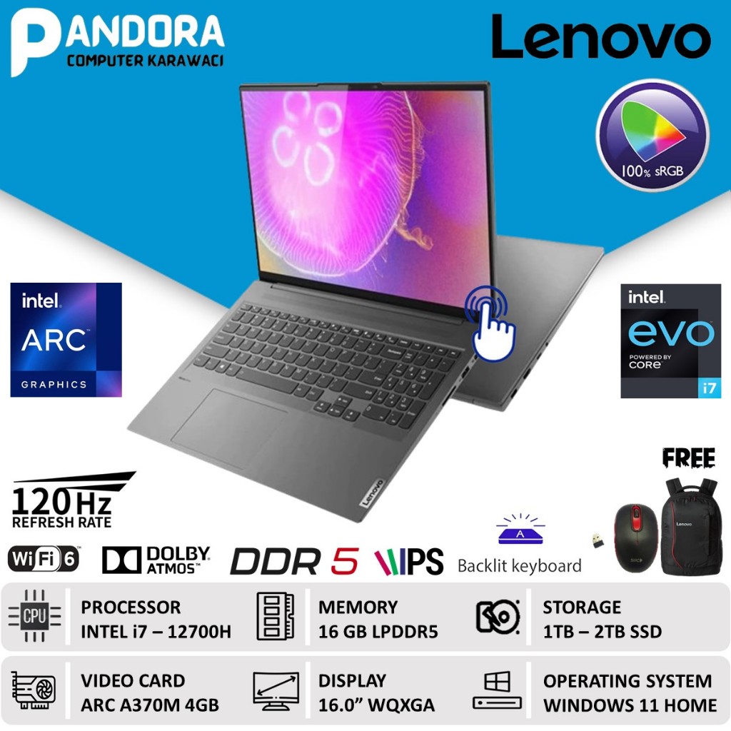 LENOVO SLIM 7 16 I7 12700H 16GB 1TB SSD ARC A370M-4GB WIN11 16.0 WQXGA TOUCH 120HZ