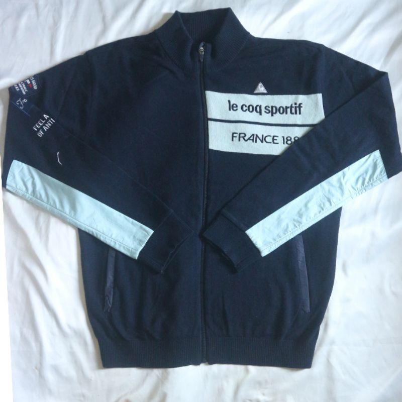 LE COQ SPORTIF Full Zipper Navy Baby Blue Vintage Knitwear Sweater Sweatshirt Crewneck Rajut Wool Ja
