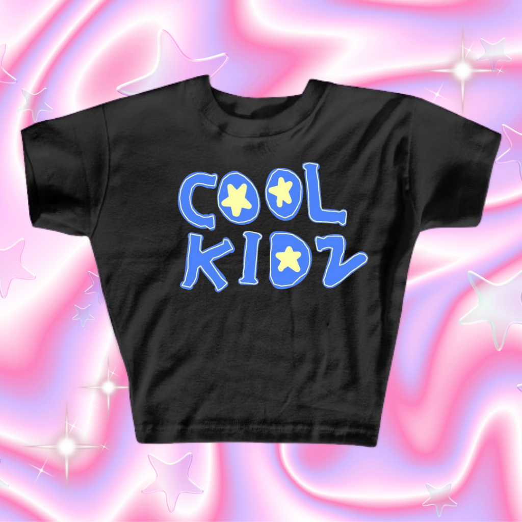Croptop Y2k Style Cool Kidz | Croptop Hitam Lengan Pendek | Croptop Lengan Pendek Korean Style | Cro