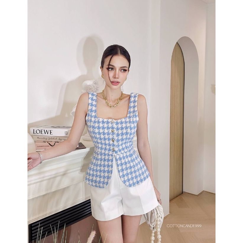 LUXENTIC- TS0015 LOLITA TOP KOREAN SLEEVELESS TANK TOP HOUNDSTOOTH ATASAN COTTON CANDY IMPORT