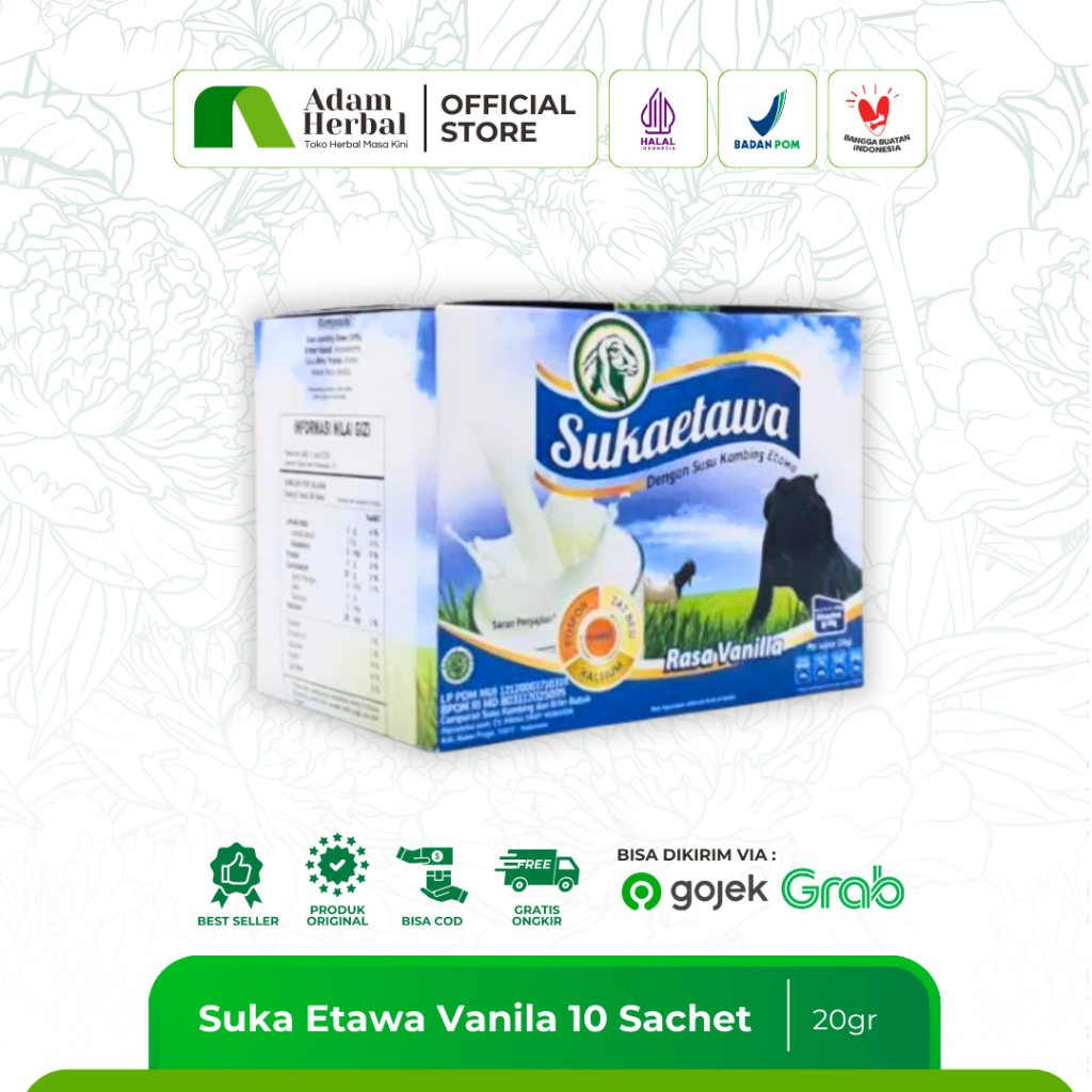 

Sukaetawa Susu Kambing Etawa Sachet 20g - Varian Vanilla, Cokelat, dan Stroberi