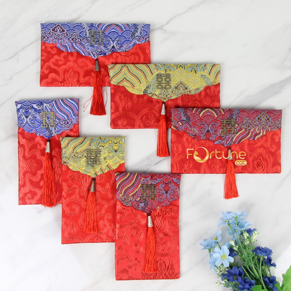

Ready Stock JWYB8 Angpao Sangjit Kain Shuang Xi Wedding Engagement Lamaran Kawinan Kain Premium Merah Gantungan Batik C99 Best