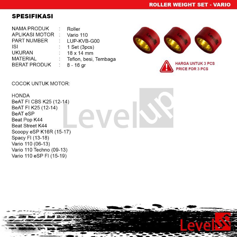 Level up roller Vario beat fi scoopy fi 8gram sampai 16gram
