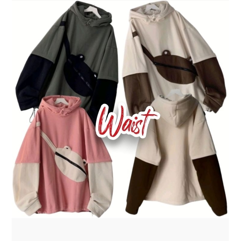 Sweater Hoodie Wanita Waist Bag Sweater Hoodie Lucu Style Korea Kekinian Oversize