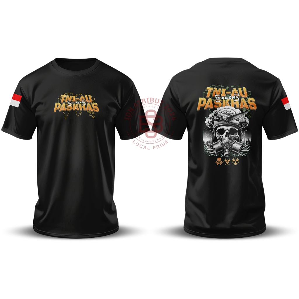 BAJU KAOS TAKTICAL LENGAN PENDEK SKULL DESIGN CONCEFT PASKHAS TNI-AU HITAM PREMIUM
