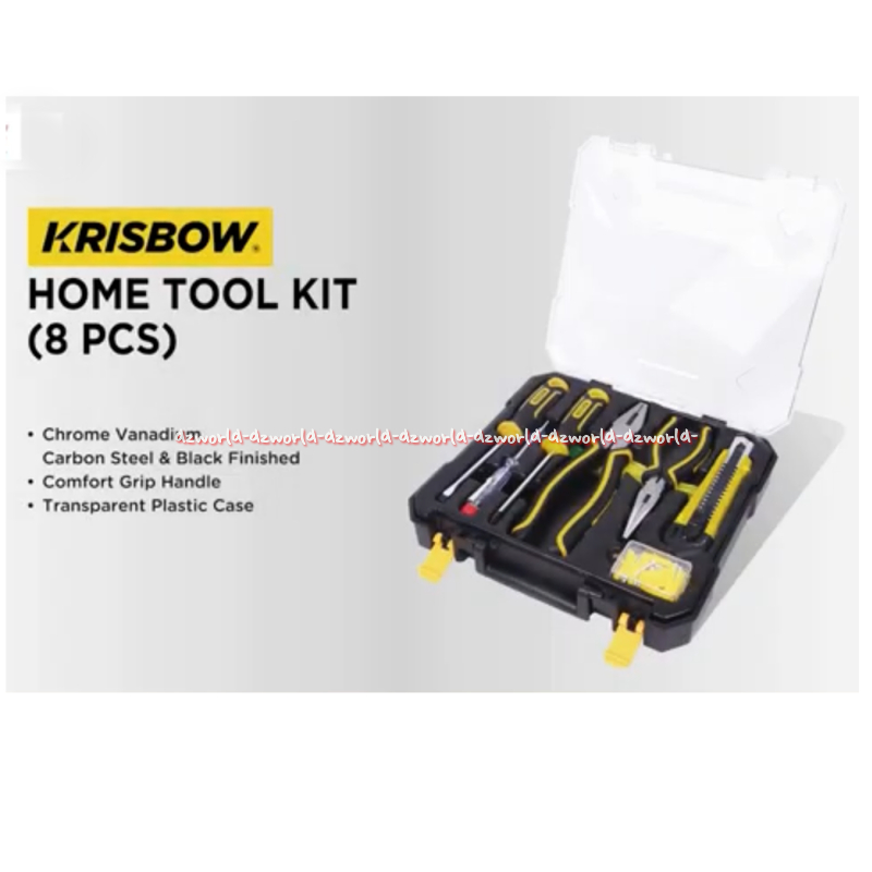 Krisbow 8pcs Home Tool Kits Peralatan Perkakas Tang Obeng Pisau Carter Kris 1set dengan Tempat