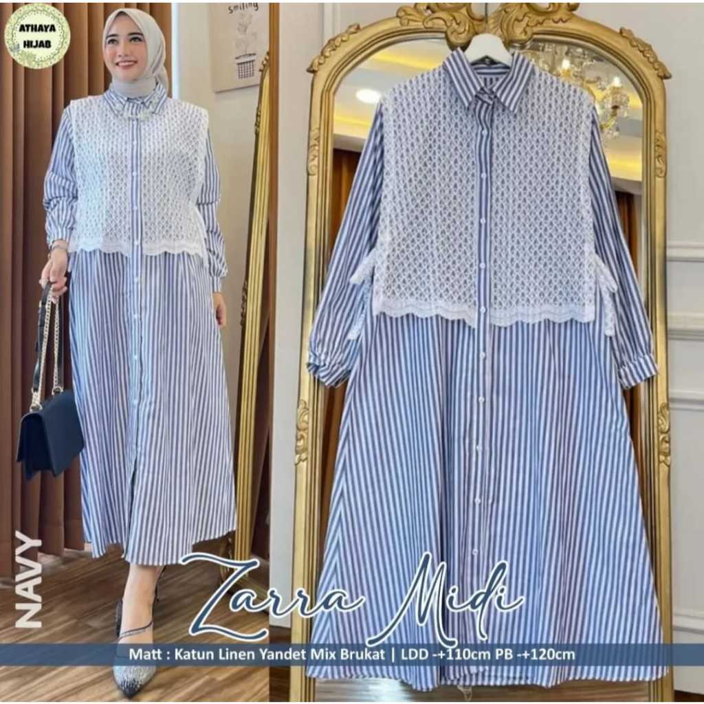 Gamis Katun Salur Kombinasi Brukat Mewah