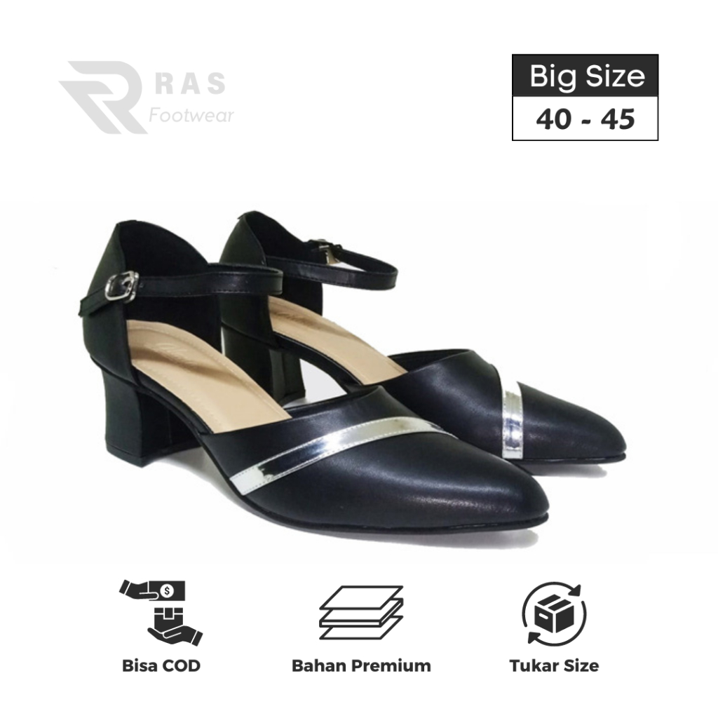 RAS Bianca Black - Mules Heels Wanita Pesta Formal Wedding | Sepatu High Heels Ukuran Jumbo 40-45