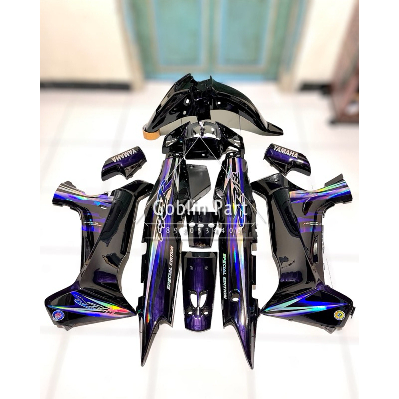Cover Body Fullset Halus Fizr F1zr Custom Hologram Warna Hitam Effek Purple Ungu Cover Body Yamaha F