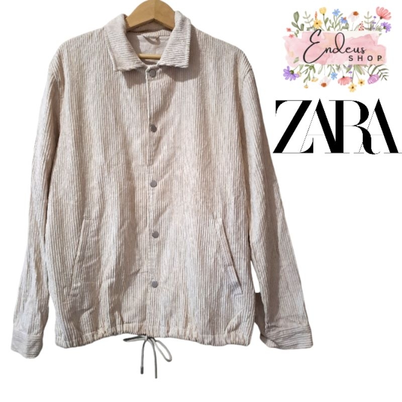 JAKET CASUAL CORDUROY ZARA SIZE XL WARNA CREAM