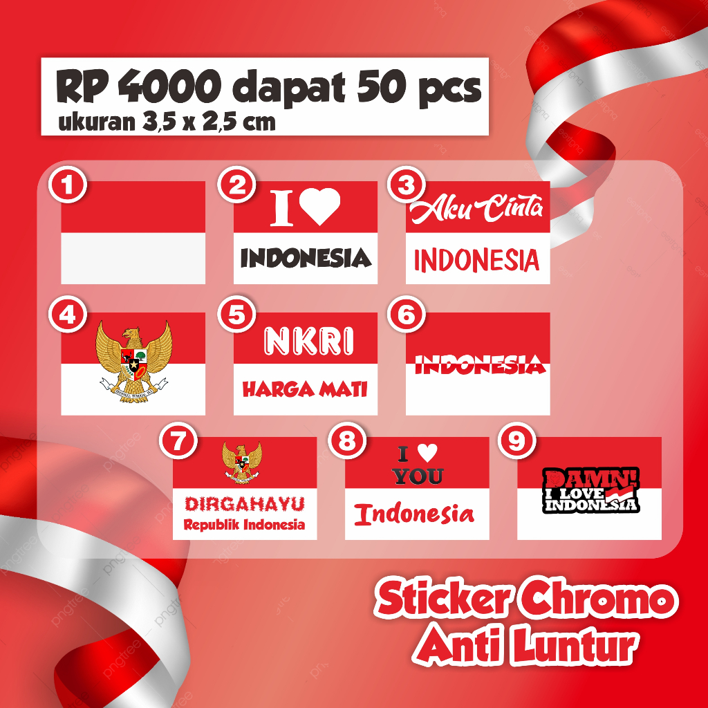 

Stiker Bendera Merah Putih di Pipi, Stiker Indonesia anti luntur isi 50 pcs murah