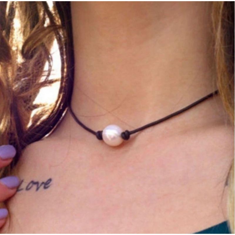 KALUNG TALI HITAM LIONTIN MUTIARA TARIK ULUR TERBARU