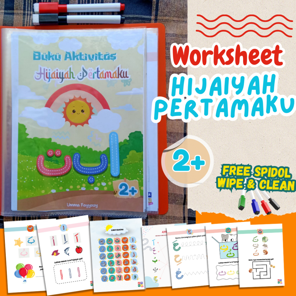 Buku Belajar Huruf Hijaiyah Mengenal Alif Ba Ta Worksheet Islami Usia 2-5 Tahun Untuk TPA PAUD TK SD