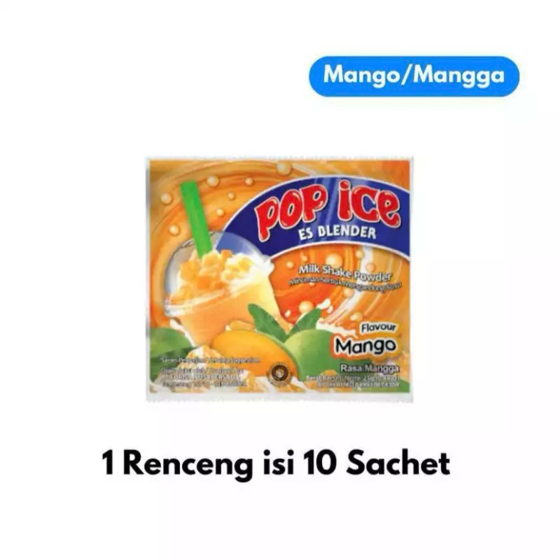 

Pop ice 25gr Es Blender Renceng isi 10Sachet Rasa Melon Coklat Taro Strawberry Mangga