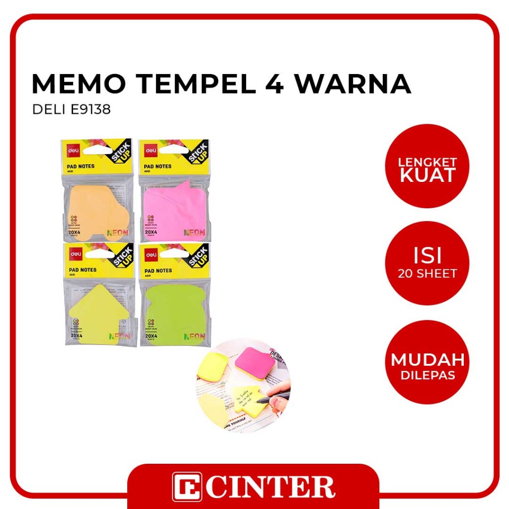 

DELI - MEMO / KERTAS TEMPEK / STICKY NOTES NEON HANGER 4 WARNA 80 LEMBAR A03102