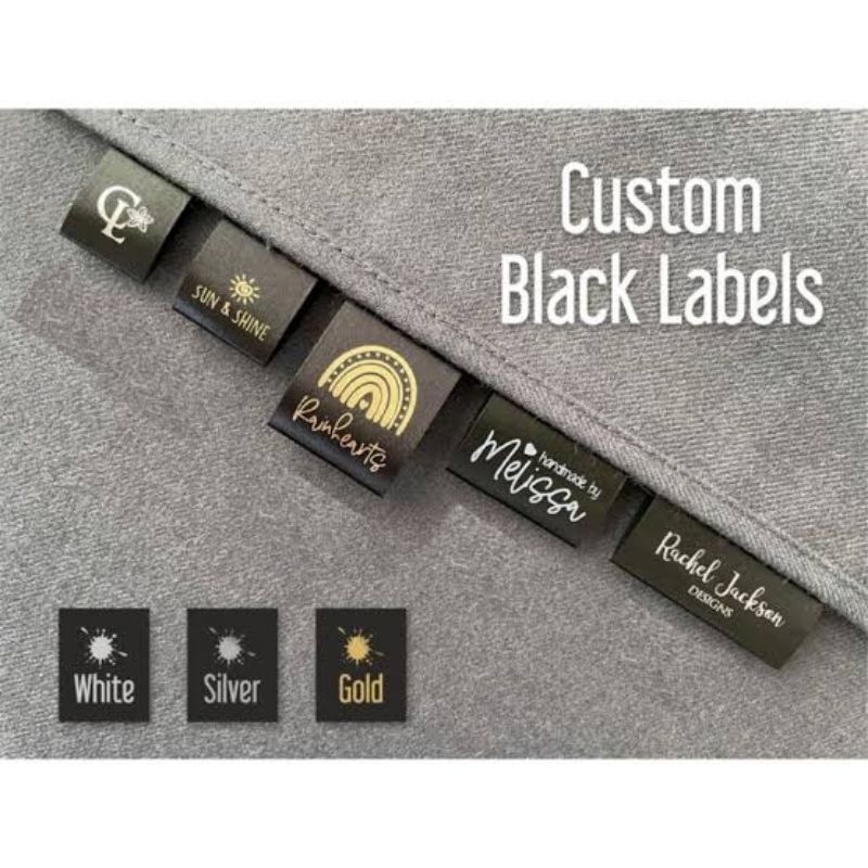 

500pcs label baju label satin hitam custom free design label cap washing care