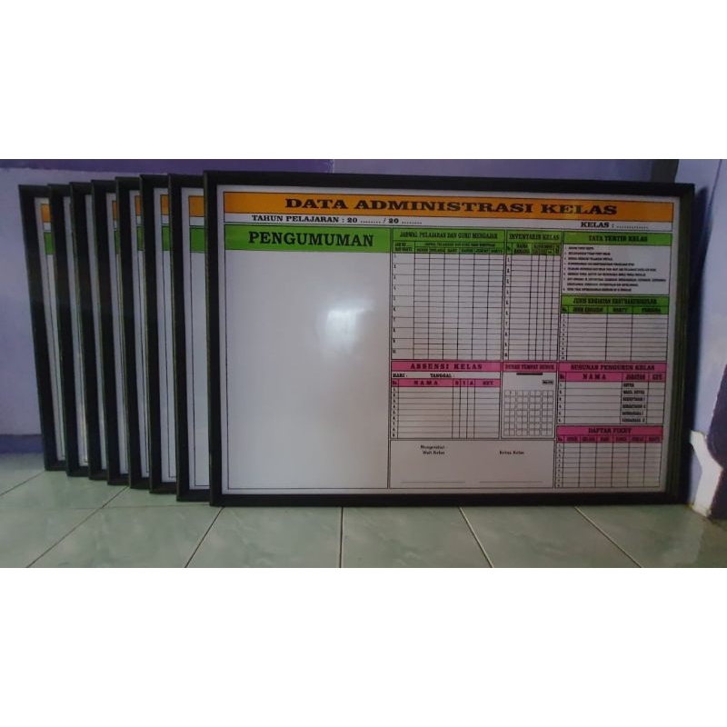 

papan data sekolah,data administrasi kelas ukuran 80×120