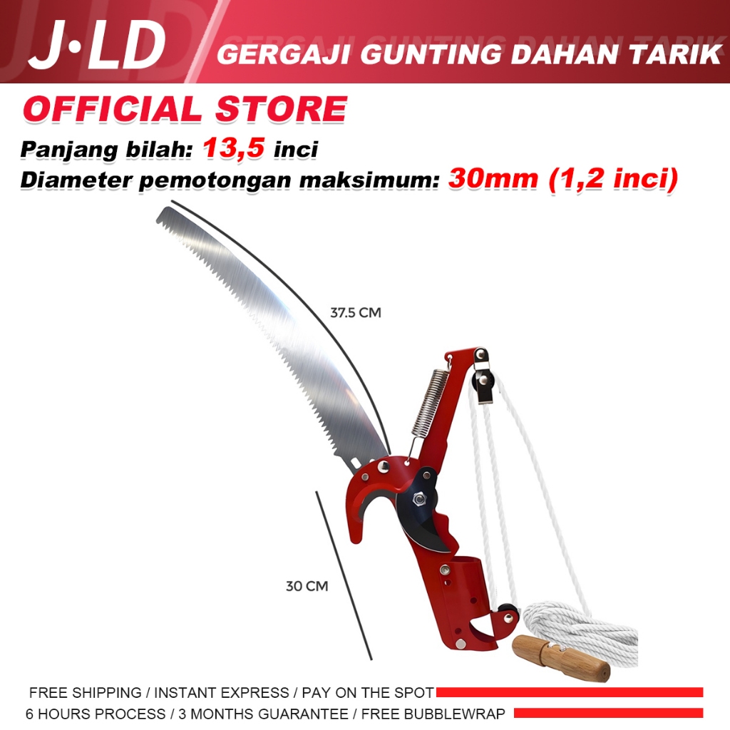 JLD  Gergaji Gunting Dahan Tarik 13.5 Inch Tali Alat Potong Ranting Tree Pruner Saw Multifungsi