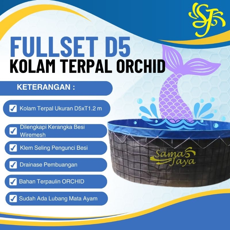 Kolam Terpal Bulat D5 Paket Komplit Bahan Terpal Semi Karet ORCHID - Kolam Ikan