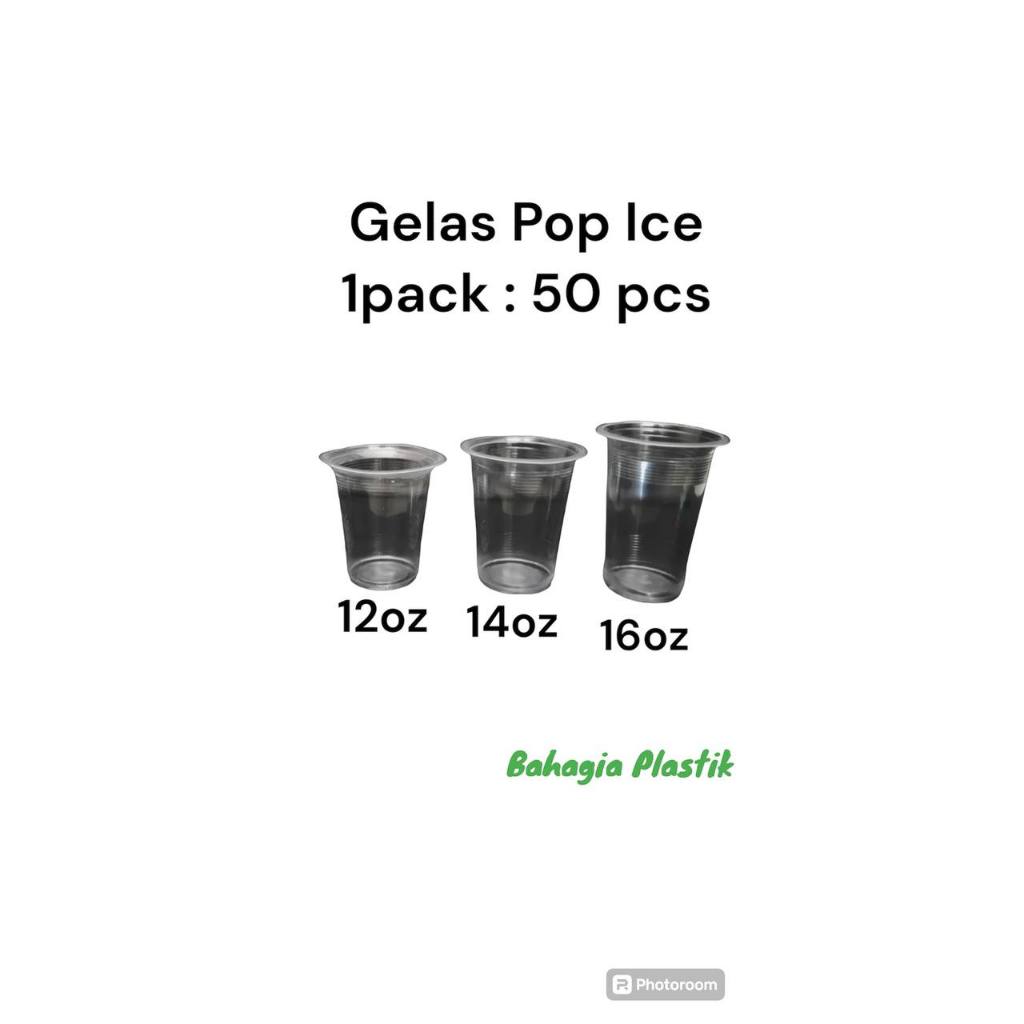 Gelas plastik PP cup 10oz 12oz 14oz 16oz LK popes popice