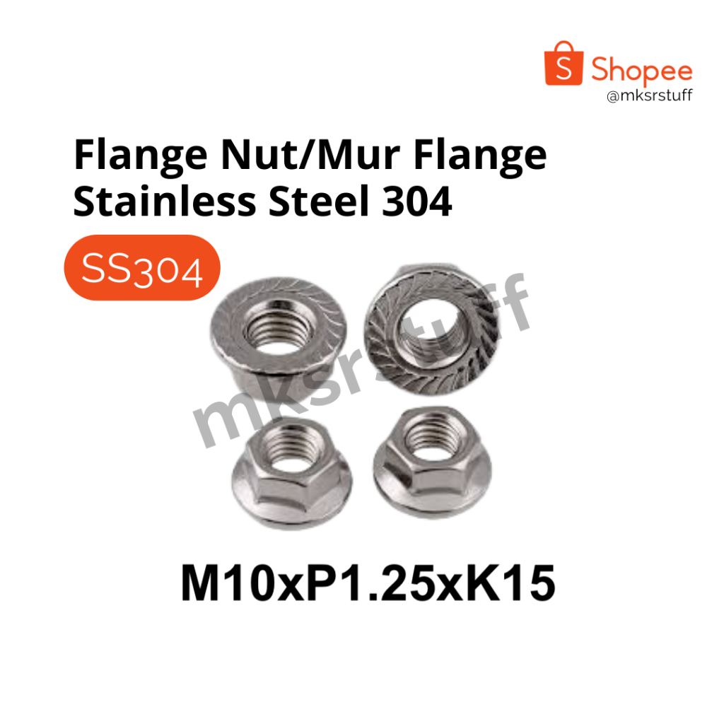 M10*1.25 - Drat Halus SS304 Mur Topi/Flange Nut Stainless Steel 304