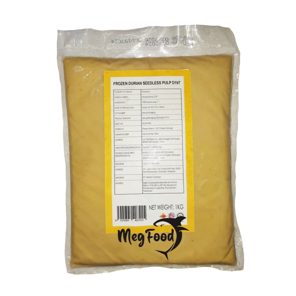 

Daging Durian Musang King 1 Kg Frozen Durian Seedless Pulp D197