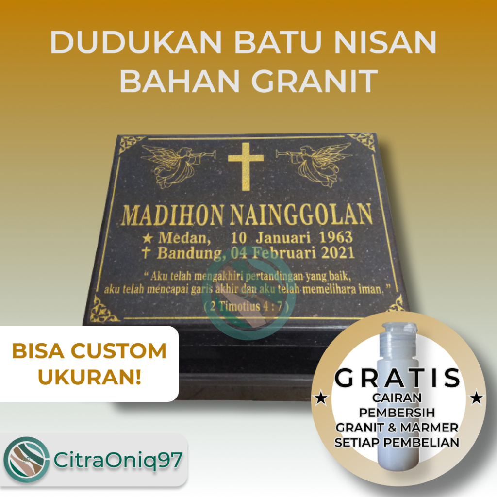 BATU NISAN DUDUKAN MUSLIM/NON MUSLIM BAHAN GRANIT BLACK GOLD