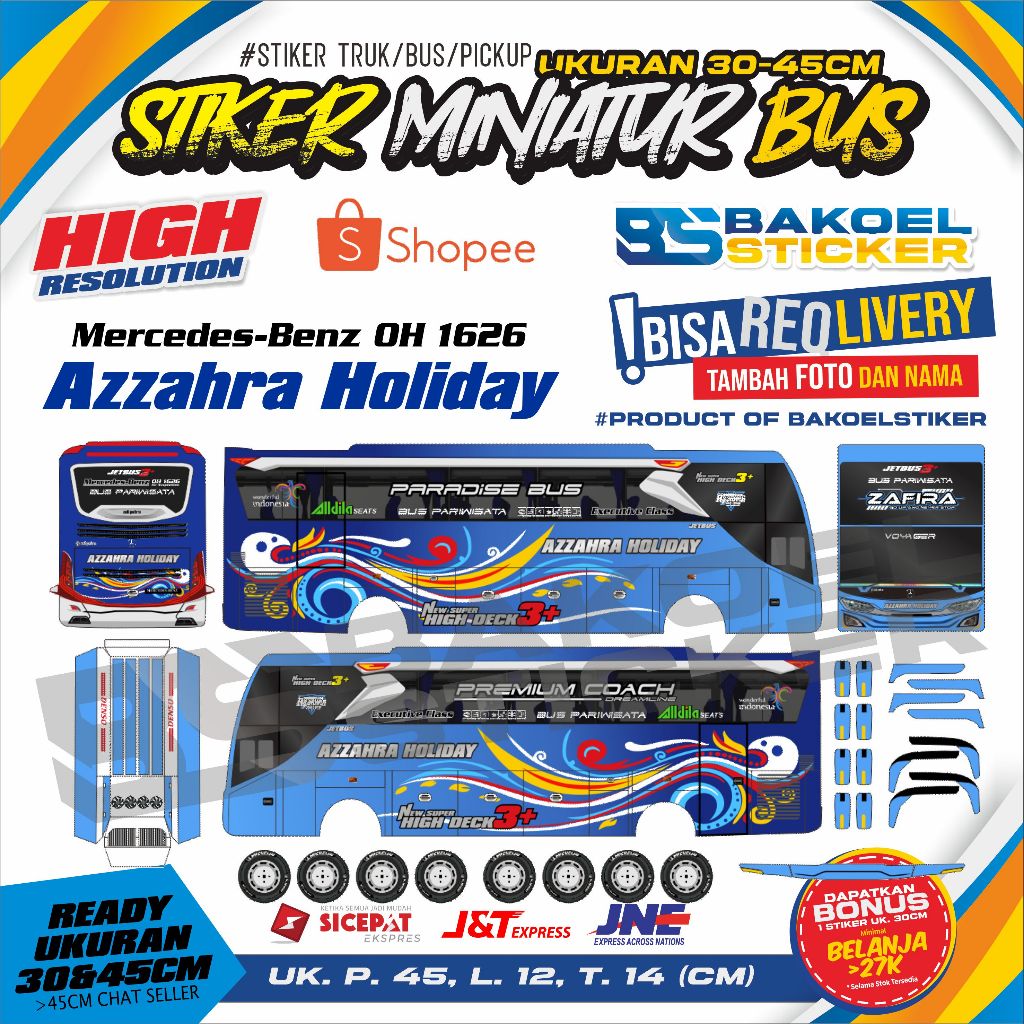 Stiker Miniatur Bus PARIWISATA uk.30-45cm