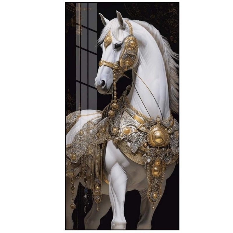 Lukisan Porselin diamond 5D kuda putih
