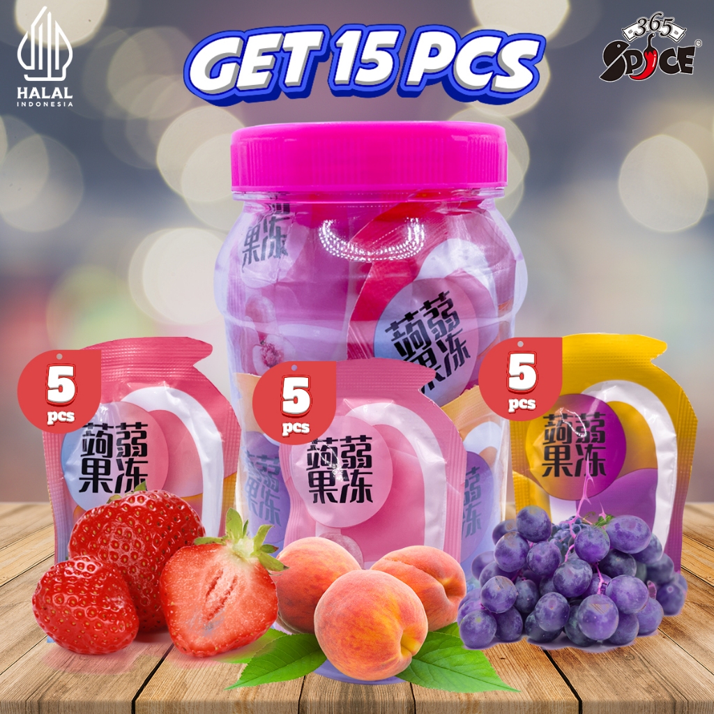 

365Spices Mini Jelly [ Jeli Mix 1 TOPLES isi 15 pcs ] Strawberry , Peach , Grape