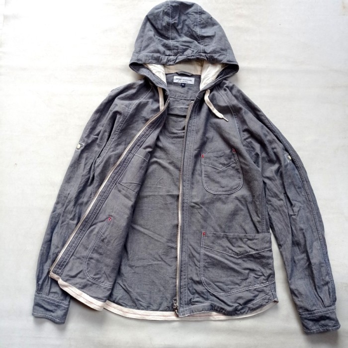 jaket nano universe casual chambray hooded light jacket soft jeans outer