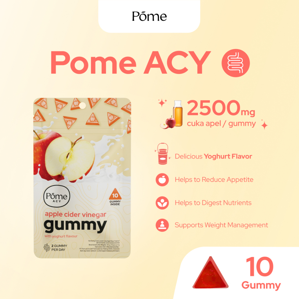 

Mini Pack Tester Pome ACY Gummy Cuka Apel Rasa Yoghurt Suplemen Diet Vegan (10 butir)